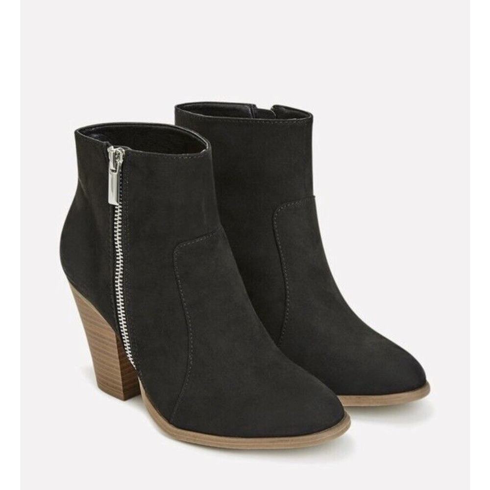 JUSTFAB | Black Vasha Zippered Faux Suede Ankle Boot | Size 8
